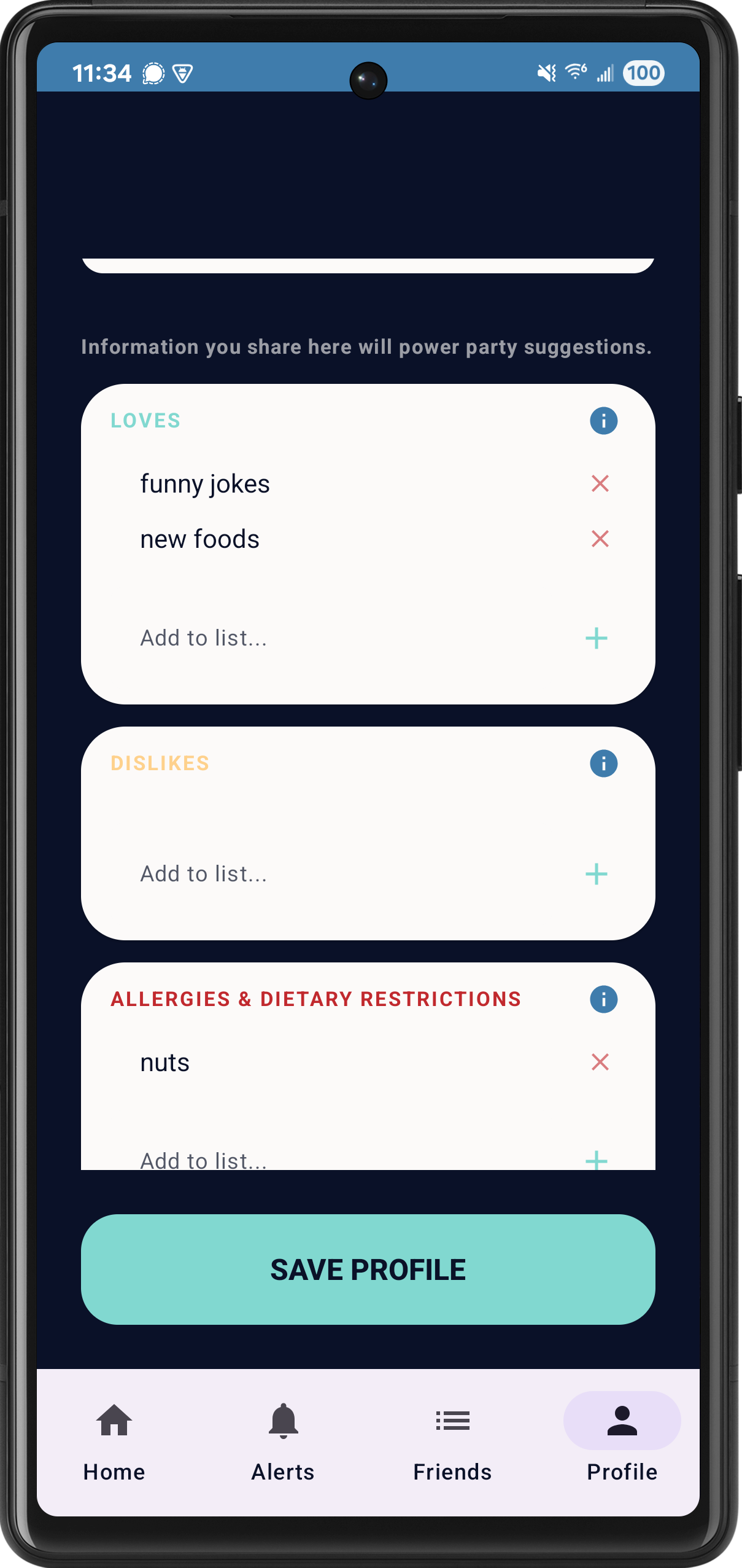 Profile Interests Lists